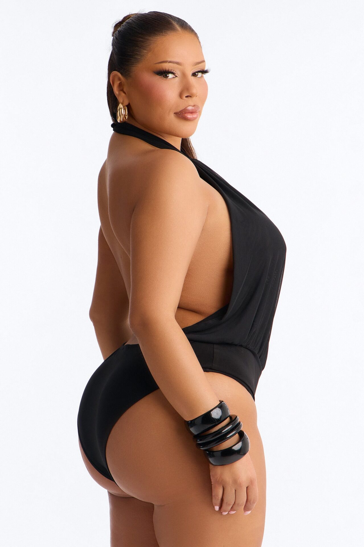 Uncovered Desire Sheer Mesh Backless Halter Bodysuit - Black