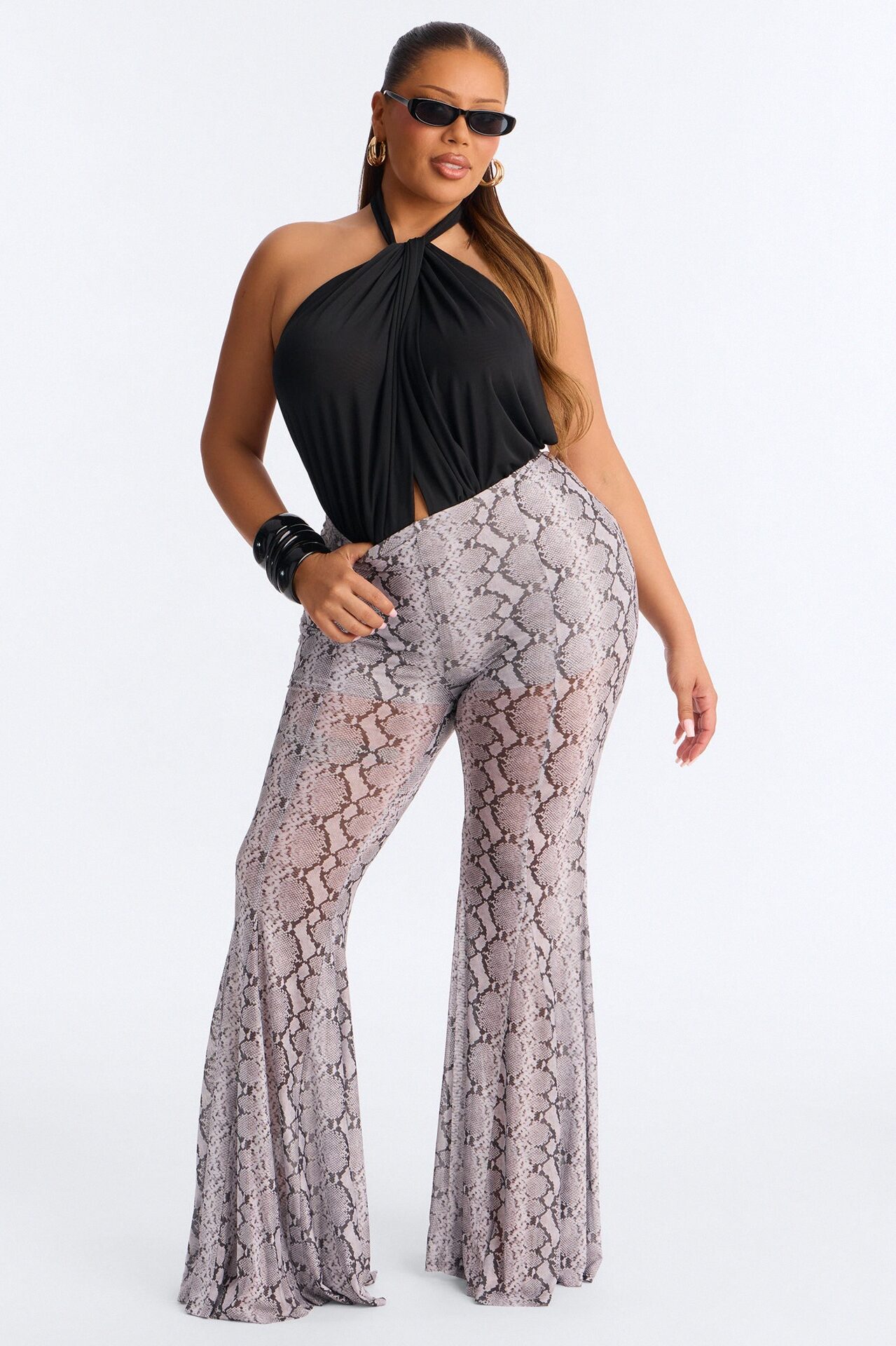 Talk Nice to Me Flared Mesh Pant - Grey/combo