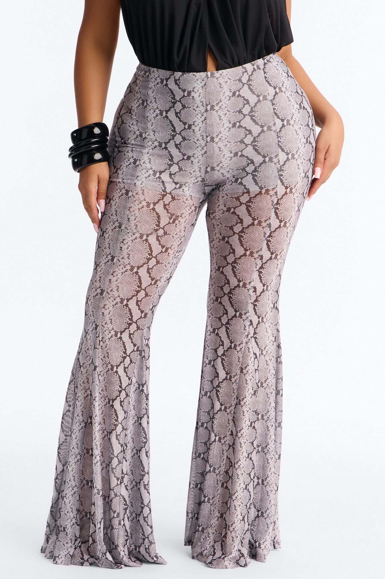 Talk Nice to Me Flared Mesh Pant - Grey/combo