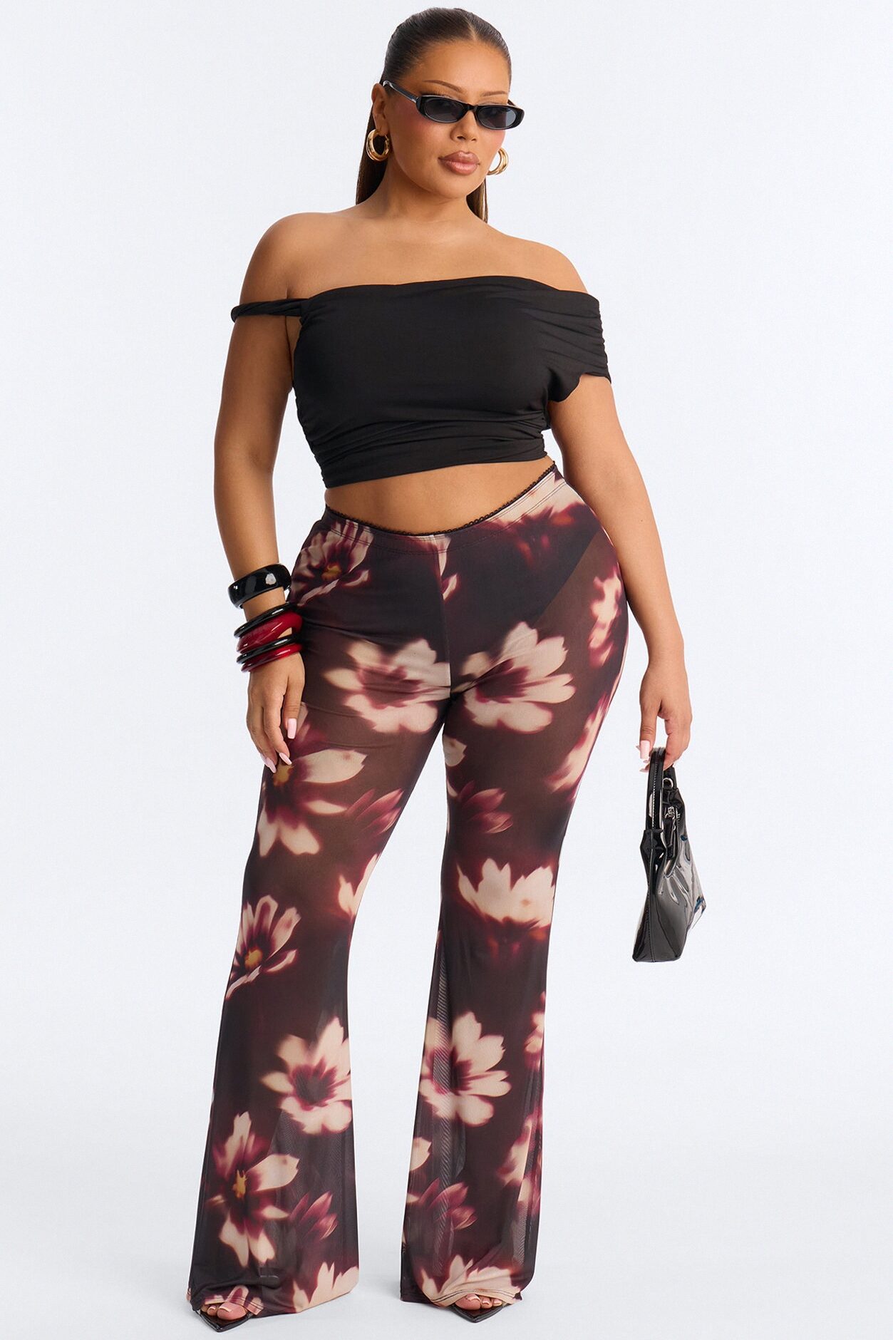 Talk To You Later Mesh Flare Pant - Black/combo