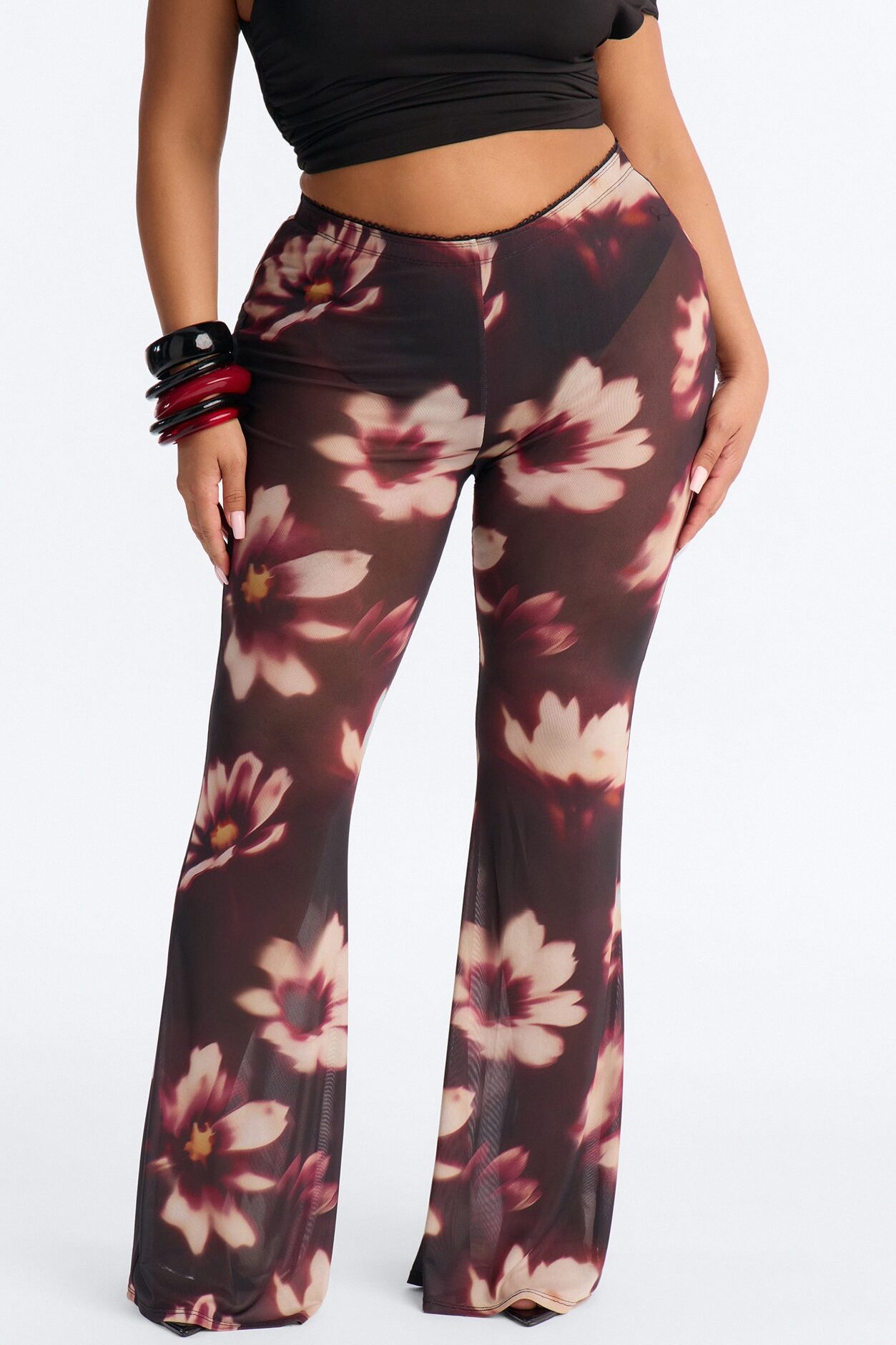Talk To You Later Mesh Flare Pant - Black/combo