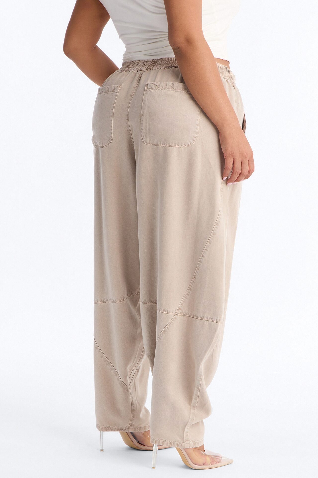 Jeannie Mid Rise Washed Barrel Pants - Stone