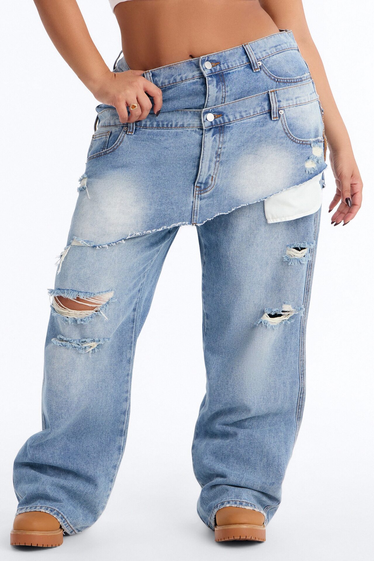 Strike It Up Skirt Overlay Ripped Jeans - Light Wash