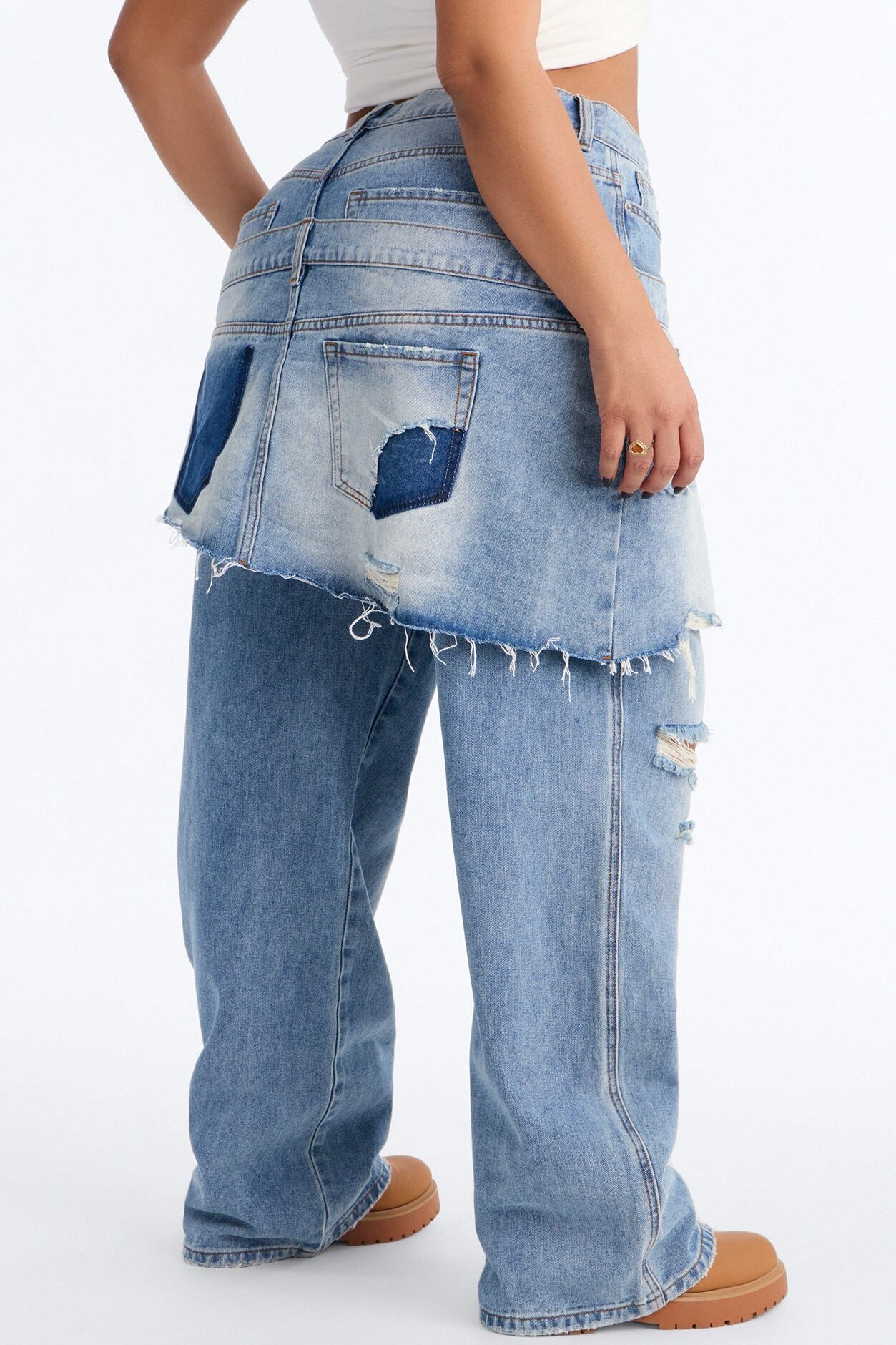 Strike It Up Skirt Overlay Ripped Jeans - Light Wash