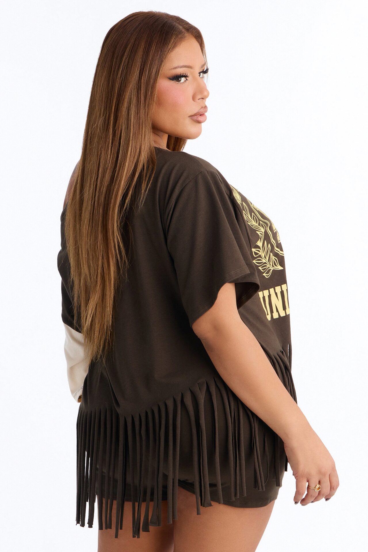 Game Changer Fringed Off Shoulder Biker Short Set - Olive/combo