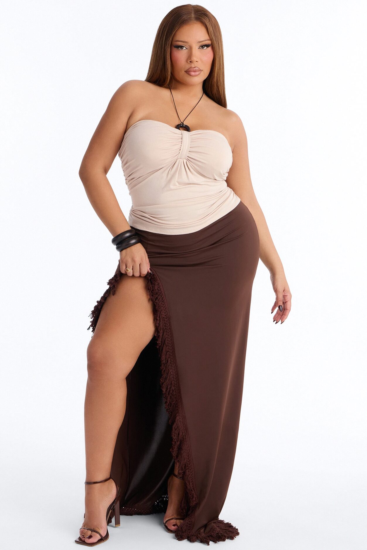 Making Memories Fringe Maxi Skirt - Chocolate