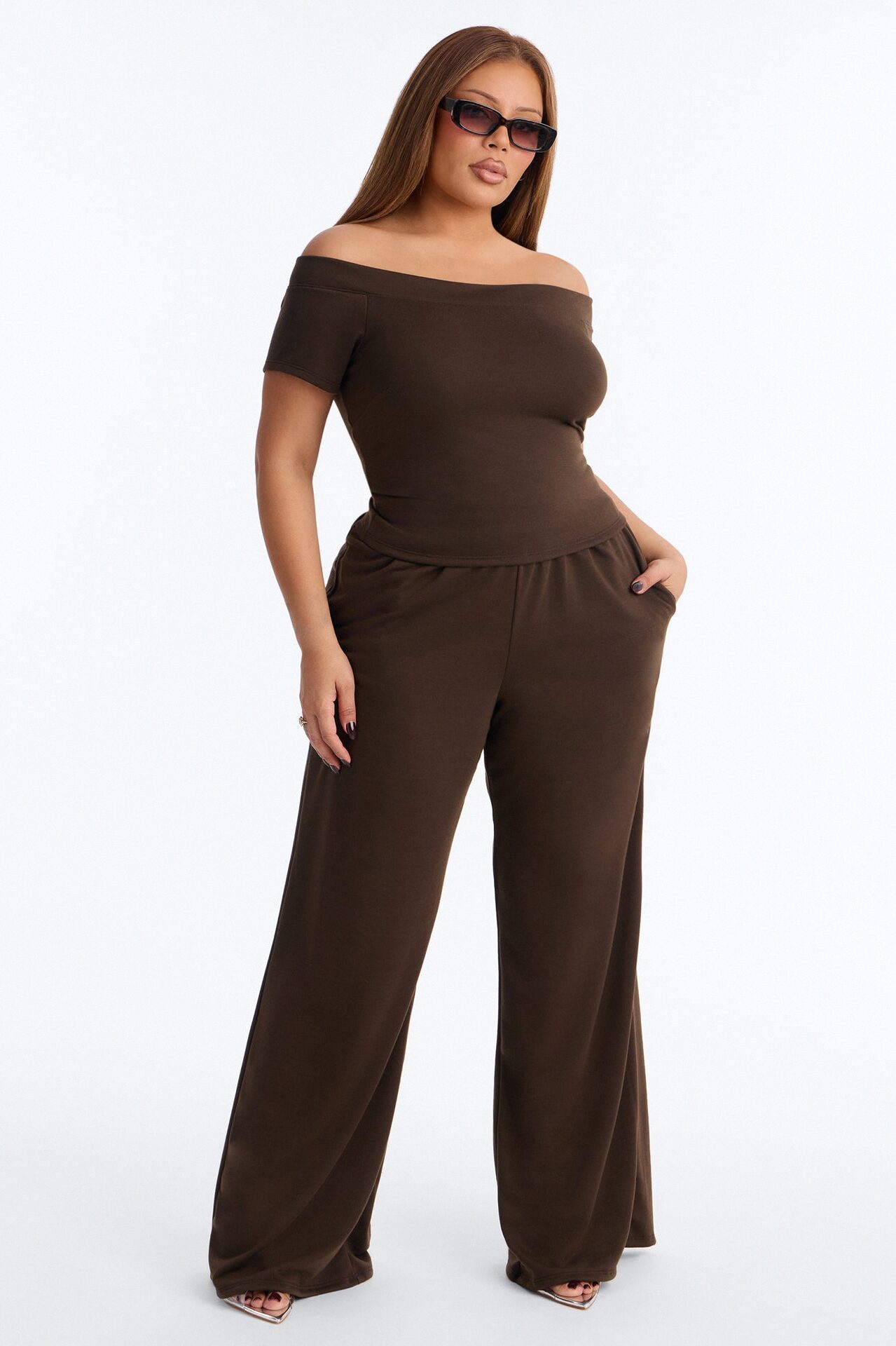 Maya Easy French Terry Pant Set - Chocolate