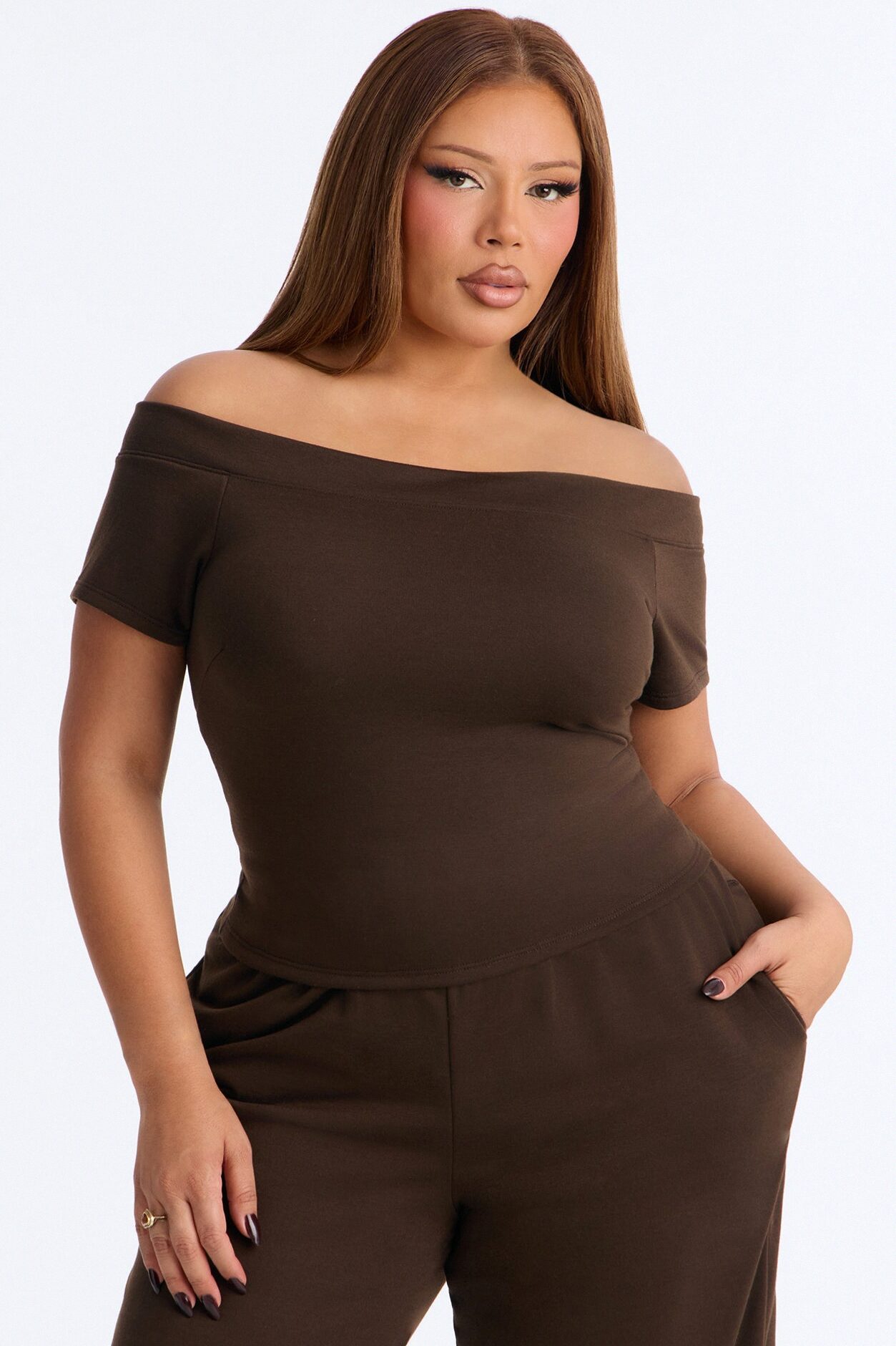 Maya Easy French Terry Pant Set - Chocolate