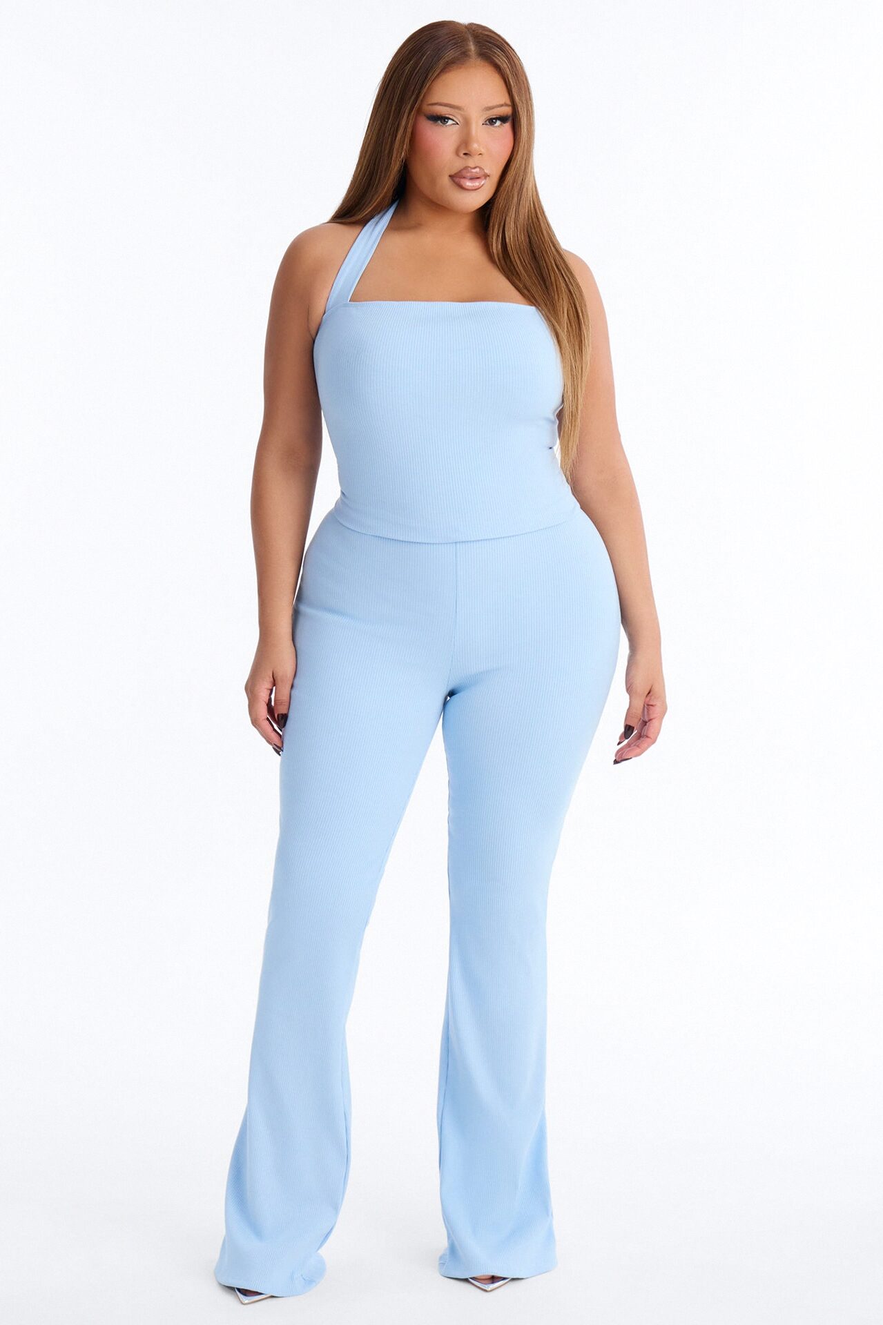 Amara Snatched Halter Jumpsuit - Light Blue