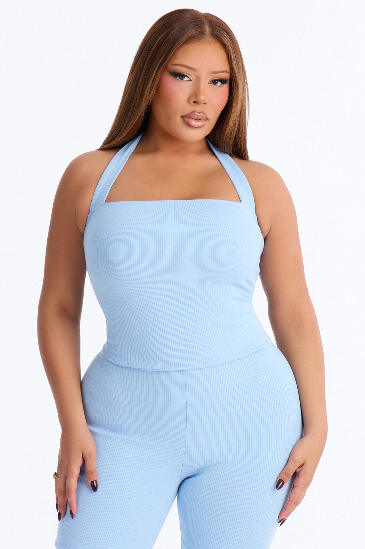 Amara Snatched Halter Jumpsuit - Light Blue