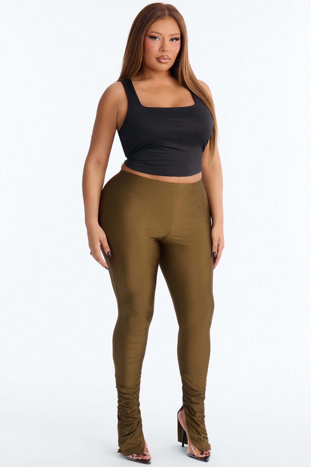 Always Confident High Rise Tricot Ruched Legging - Military Green