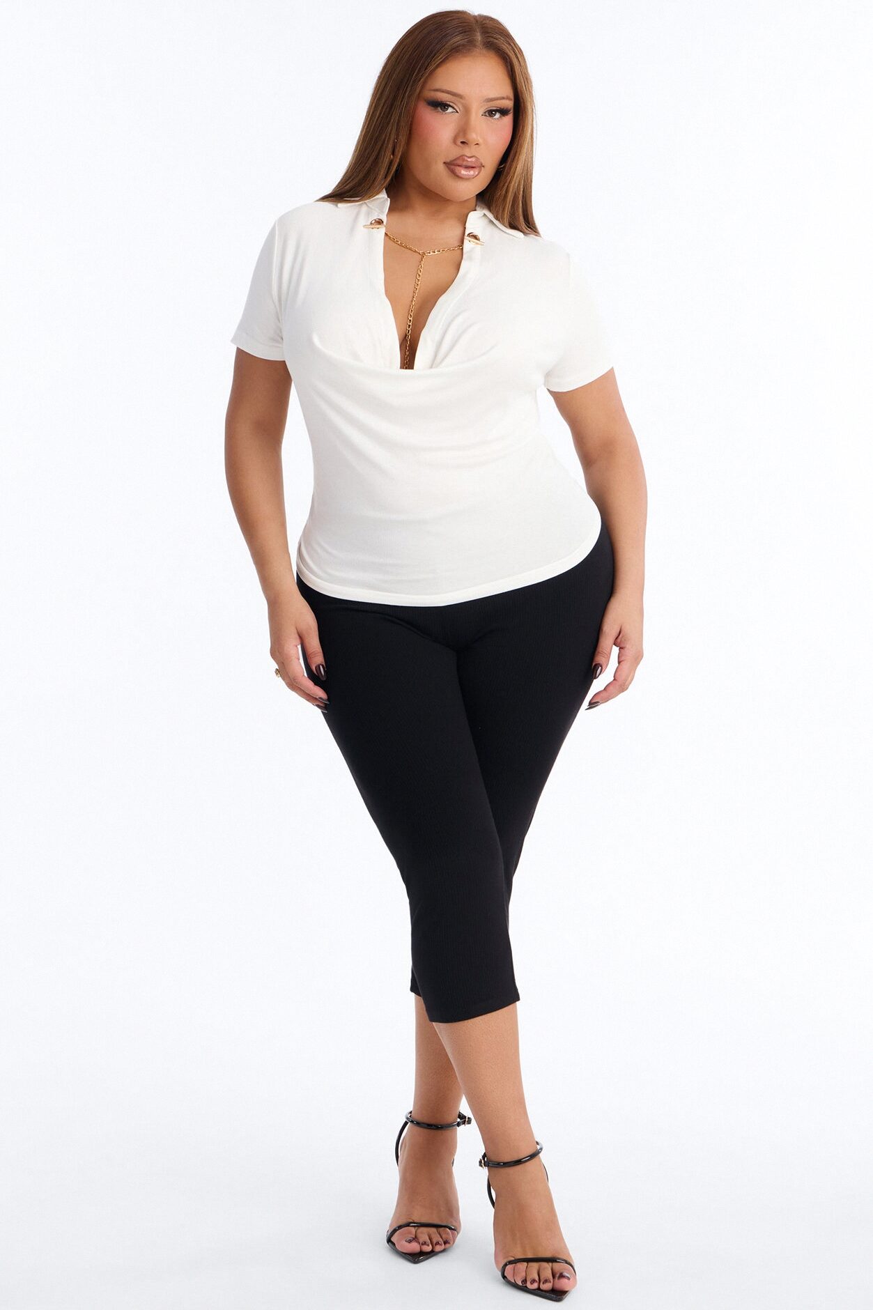 Séance Short Sleeve Cowl Neck Top - White