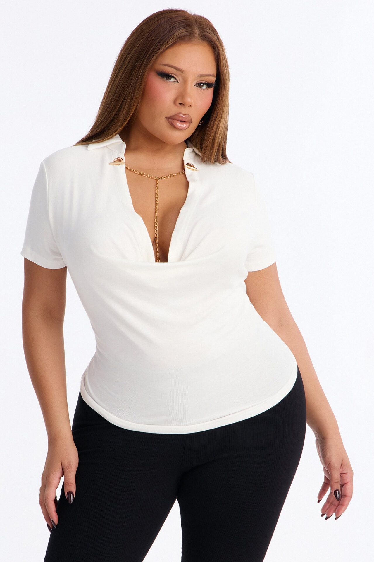 Séance Short Sleeve Cowl Neck Top - White