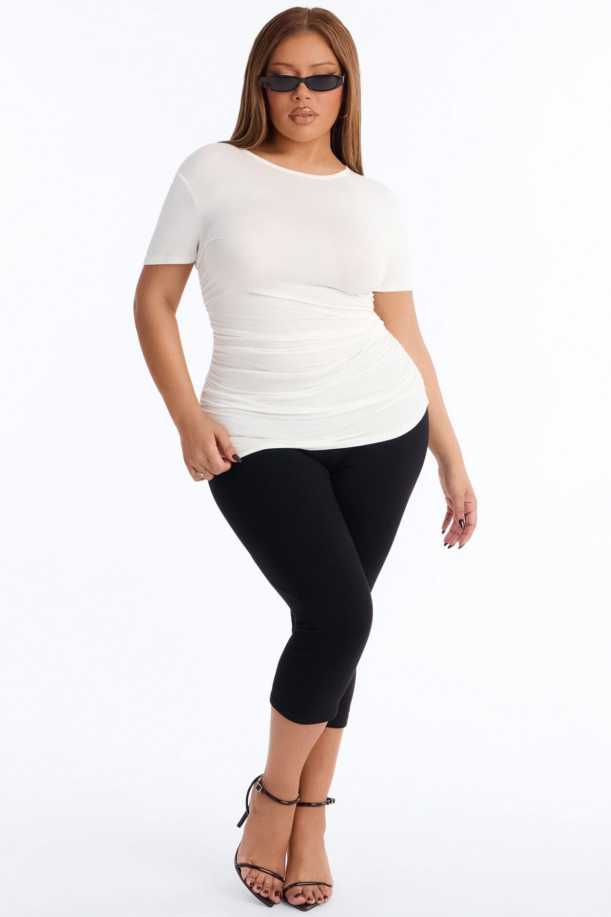 Raven Ruched Short Sleeve Top - White