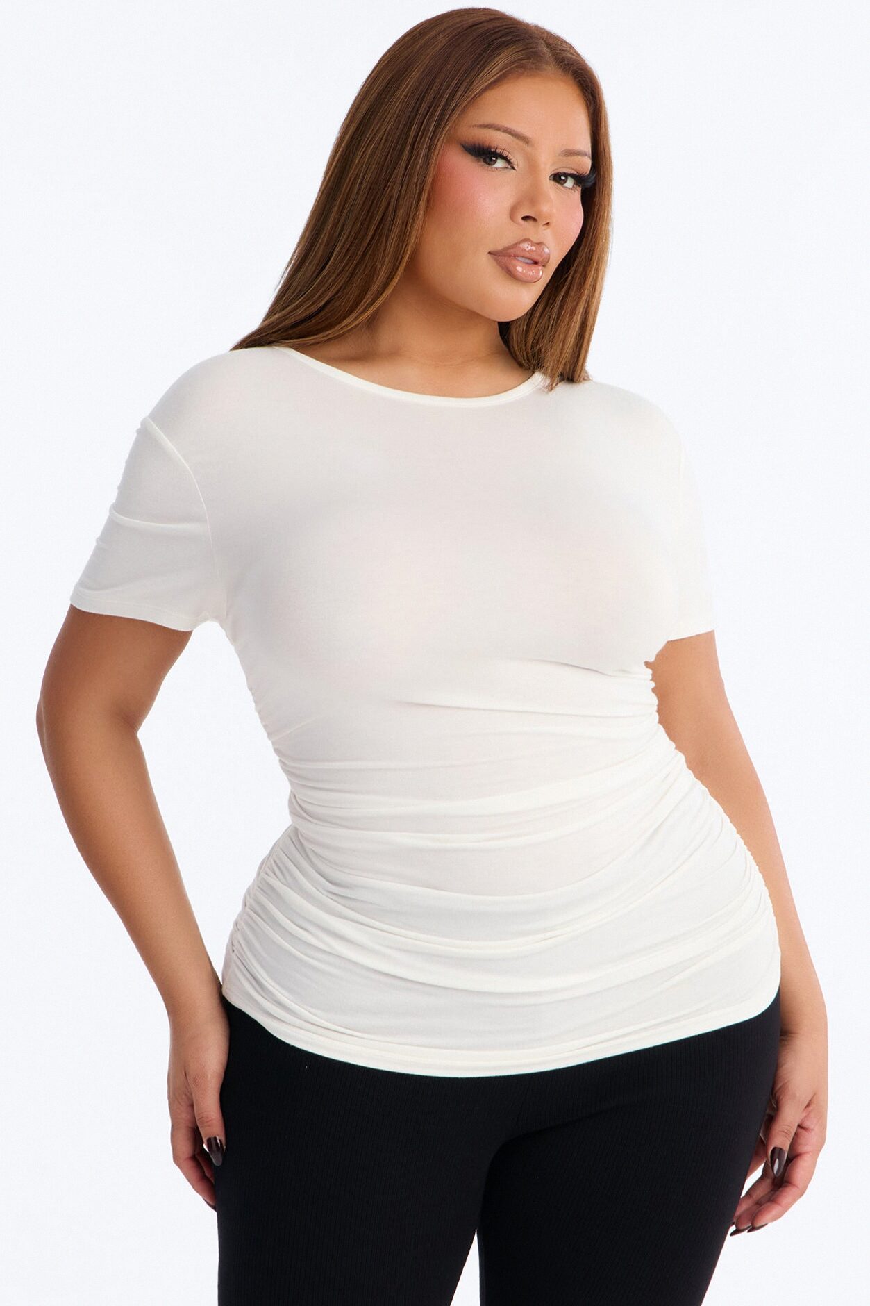 Raven Ruched Short Sleeve Top - White