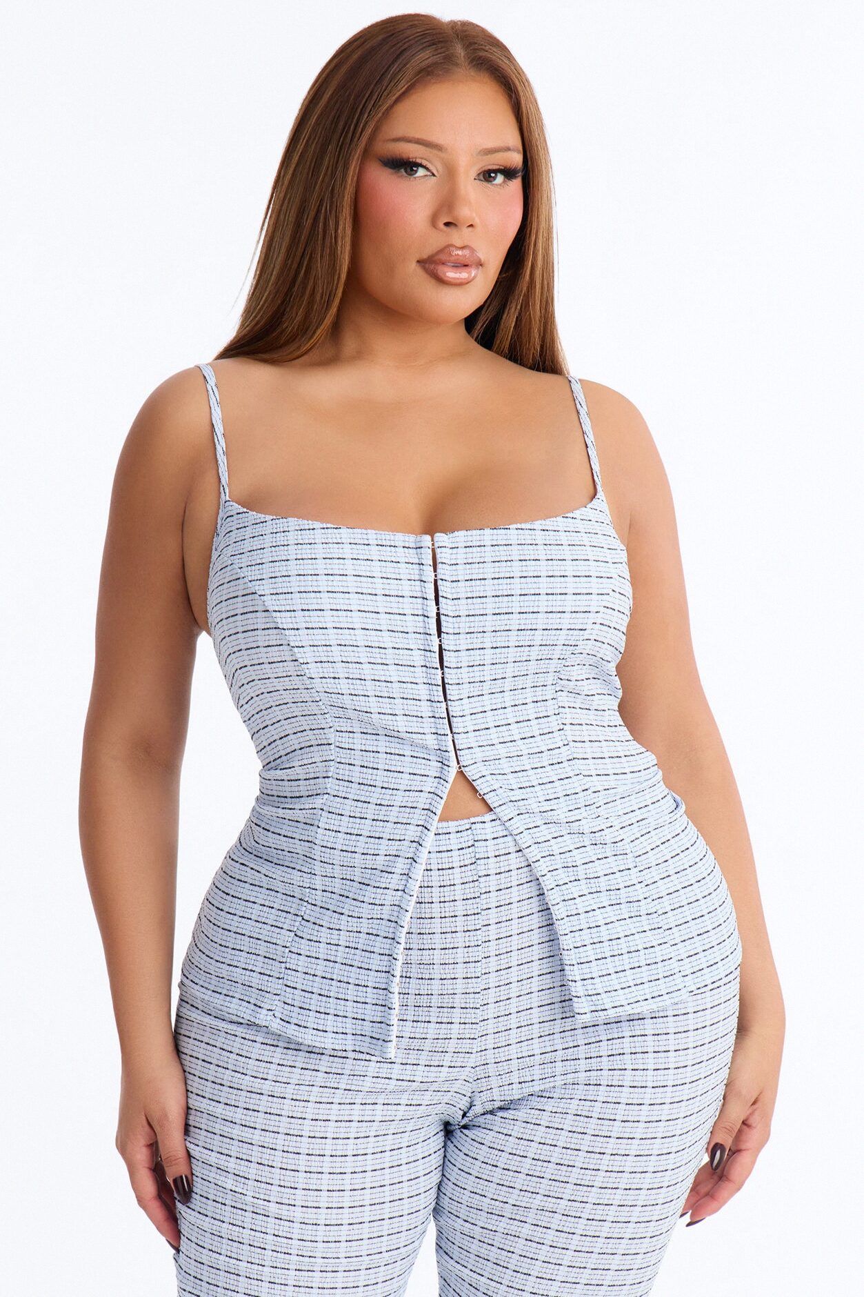 Priscilla Textured Hook & Eye Tank Top - Blue