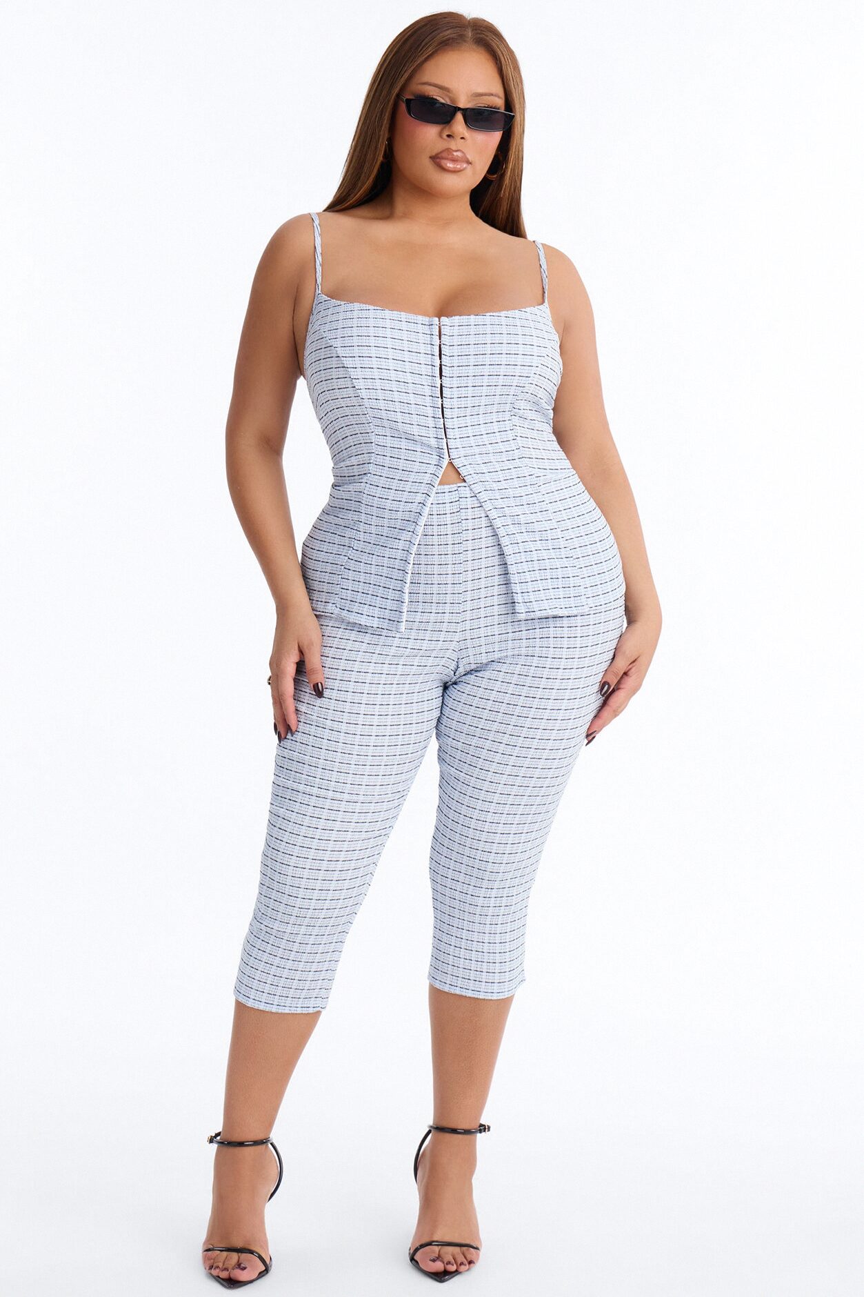 Priscilla Textured Capri Legging - Blue