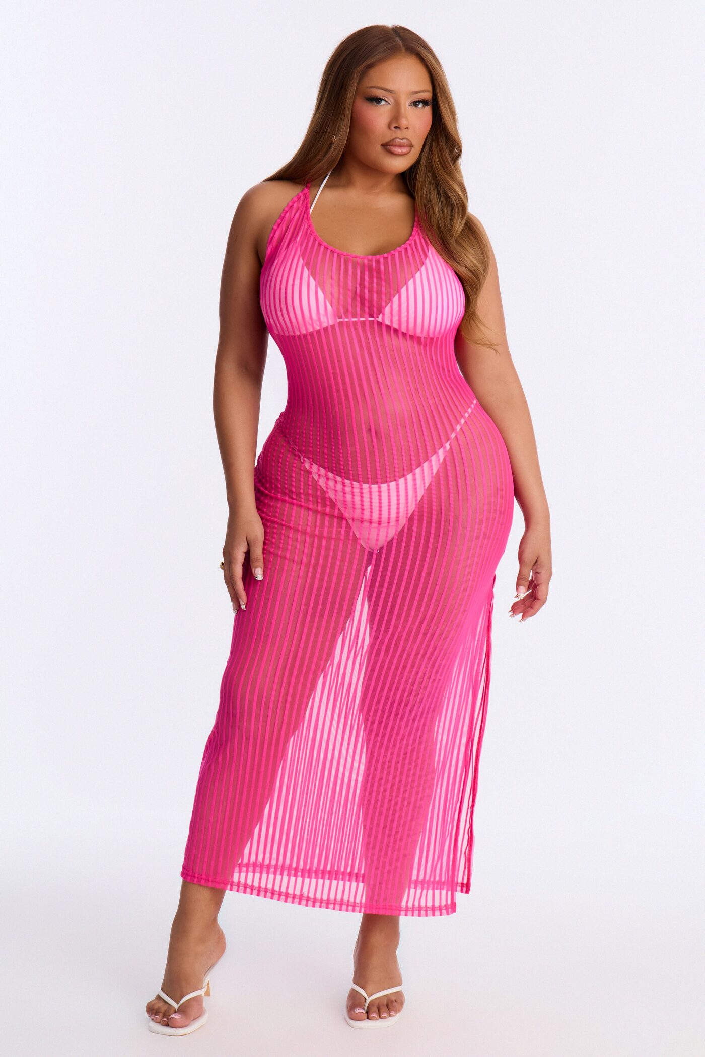 Palm Shade Stripe Cover Up Maxi Dress - Pink