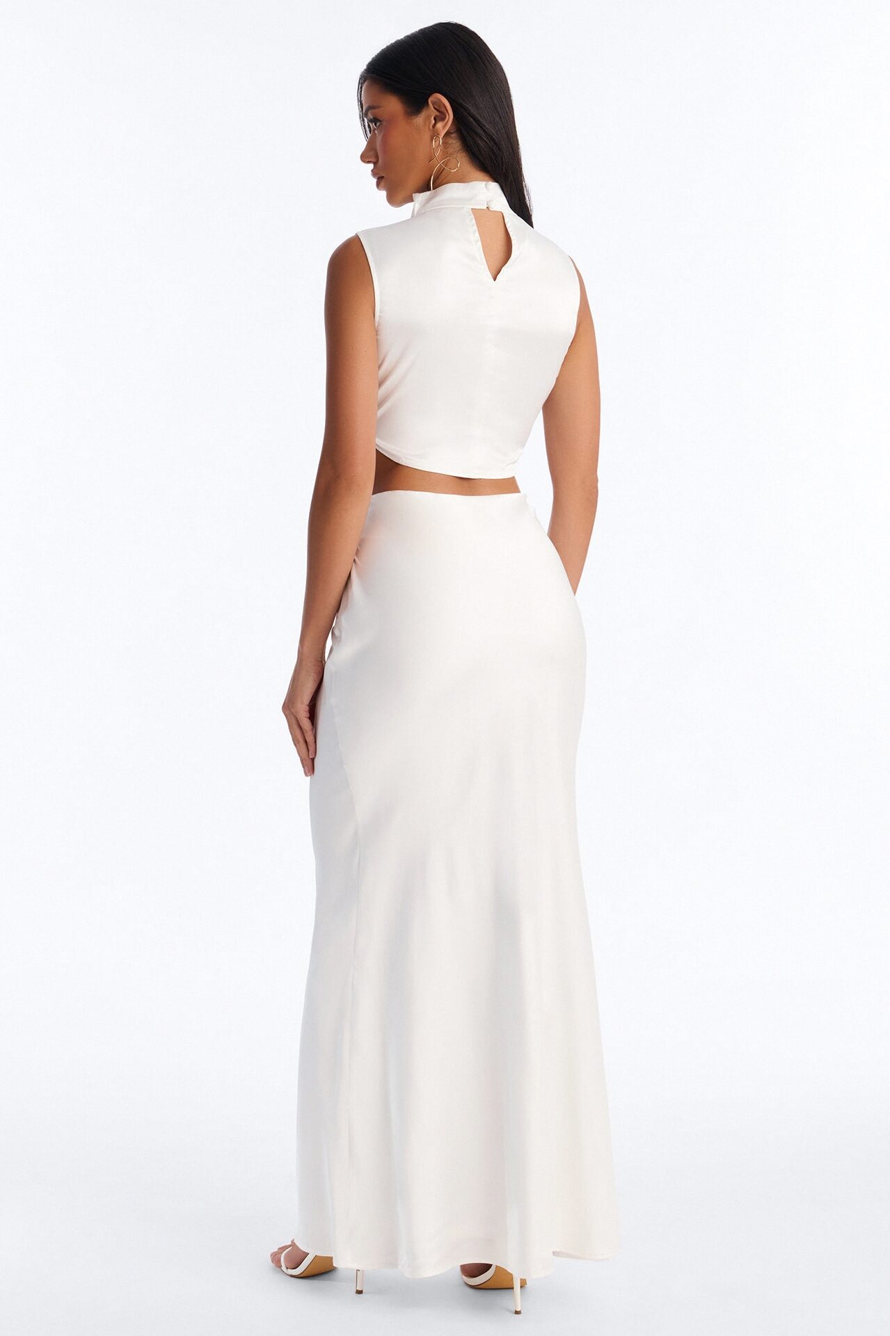 Serafina Satin Maxi Skirt Set - White