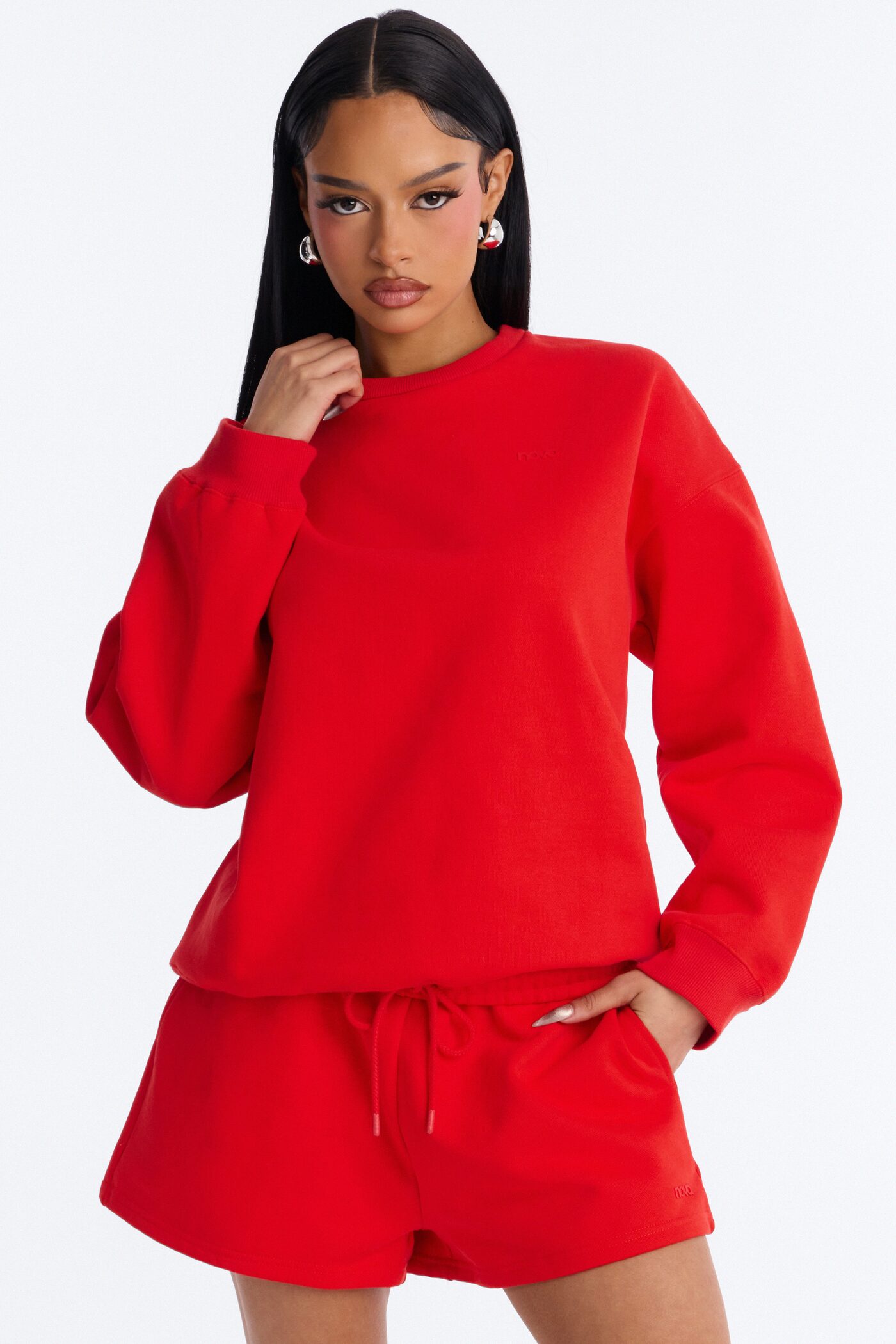 Libby Crew Neck Fleece Sweatshirt - Red