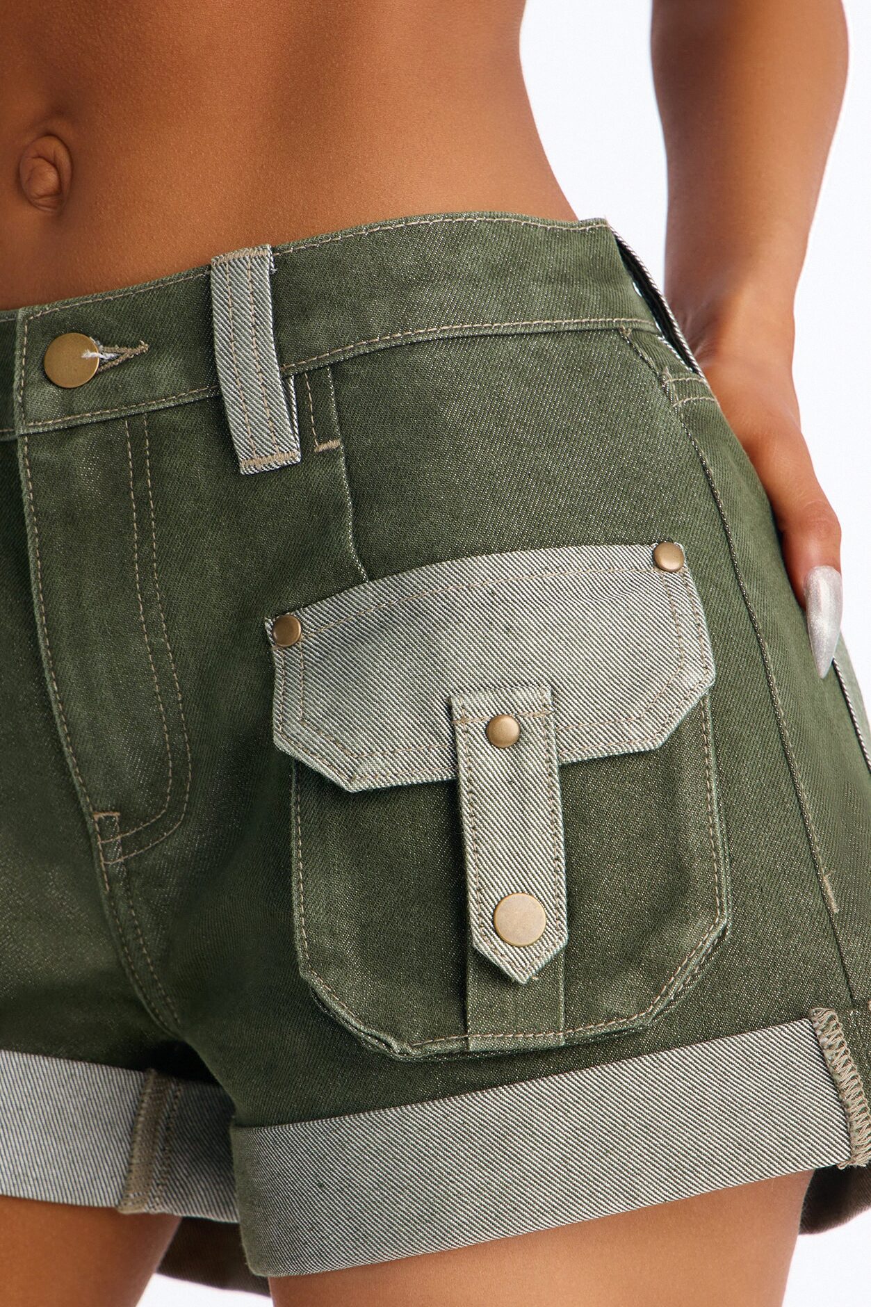 Sydney Cargo Denim Shorts - Olive