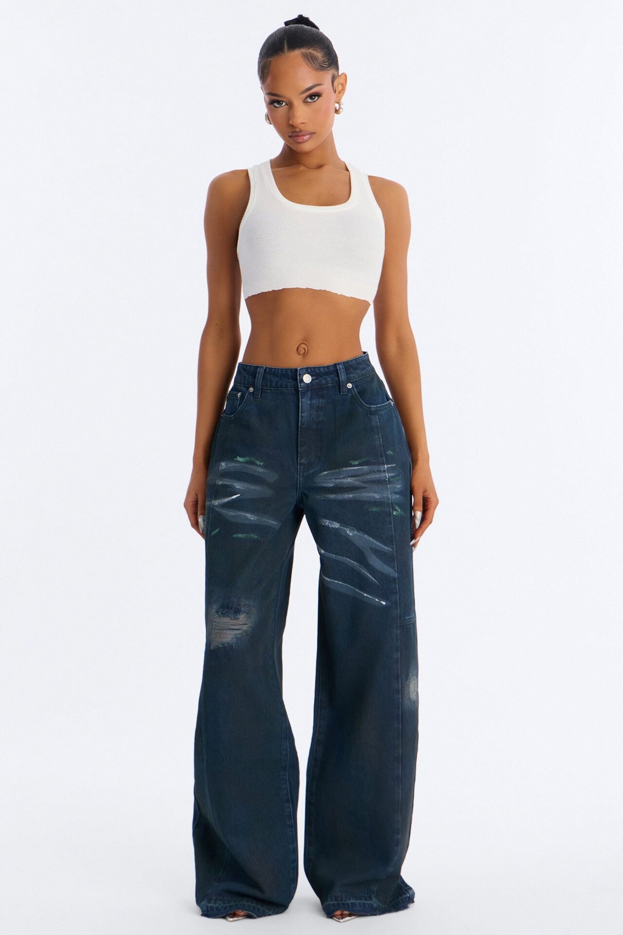 Bowery Baggy Ripped Jeans - Dark Wash