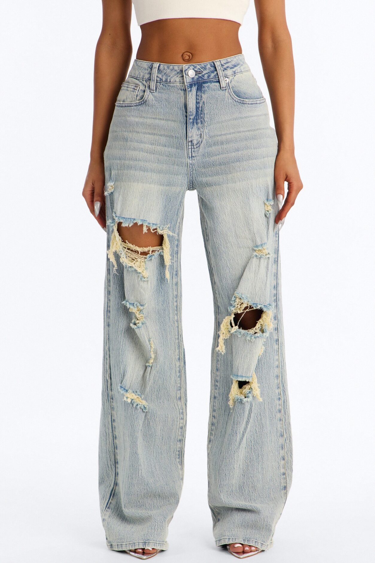Next Chapter Ripped Wide Leg Jeans - Vintage Wash