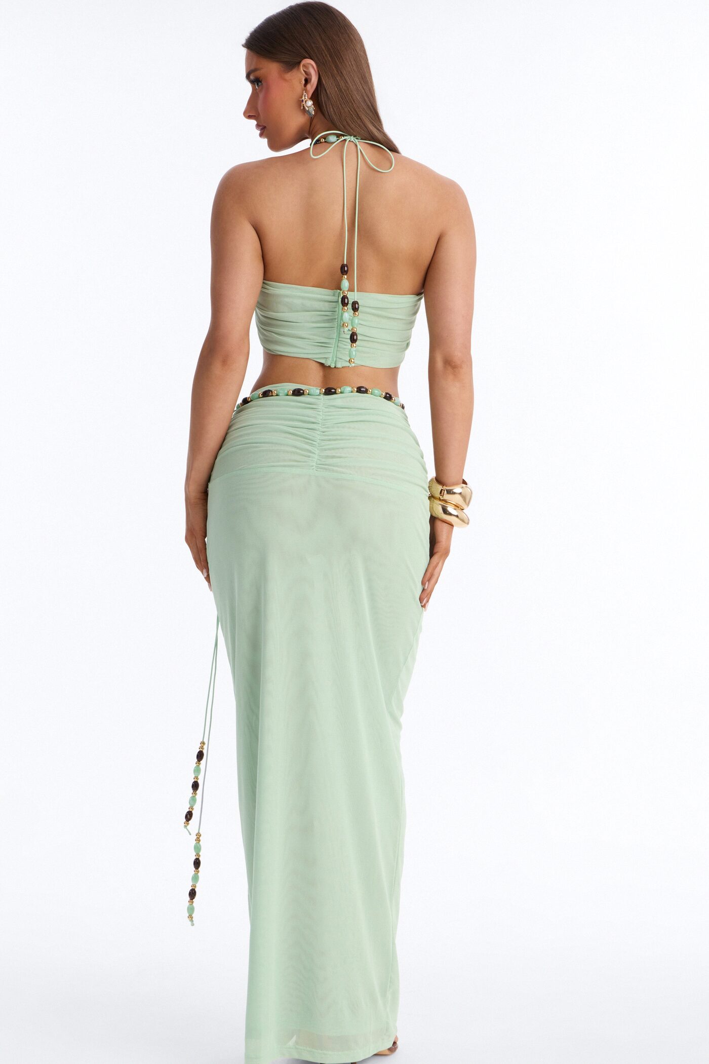 Bora Breeze Beaded Mesh Skirt Set - Sage