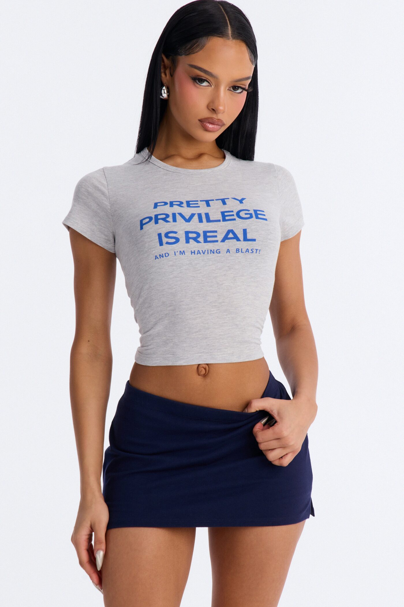 Pretty Privilege Is Real Baby Tee - Heather Grey