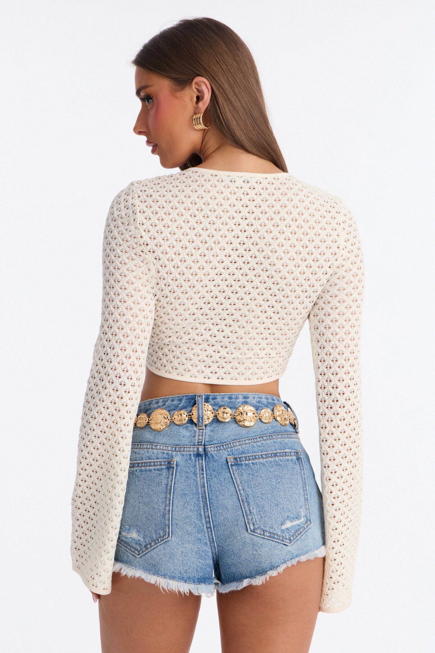 Soft Sands Textured Cropped Long Sleeve Top - Ivory
