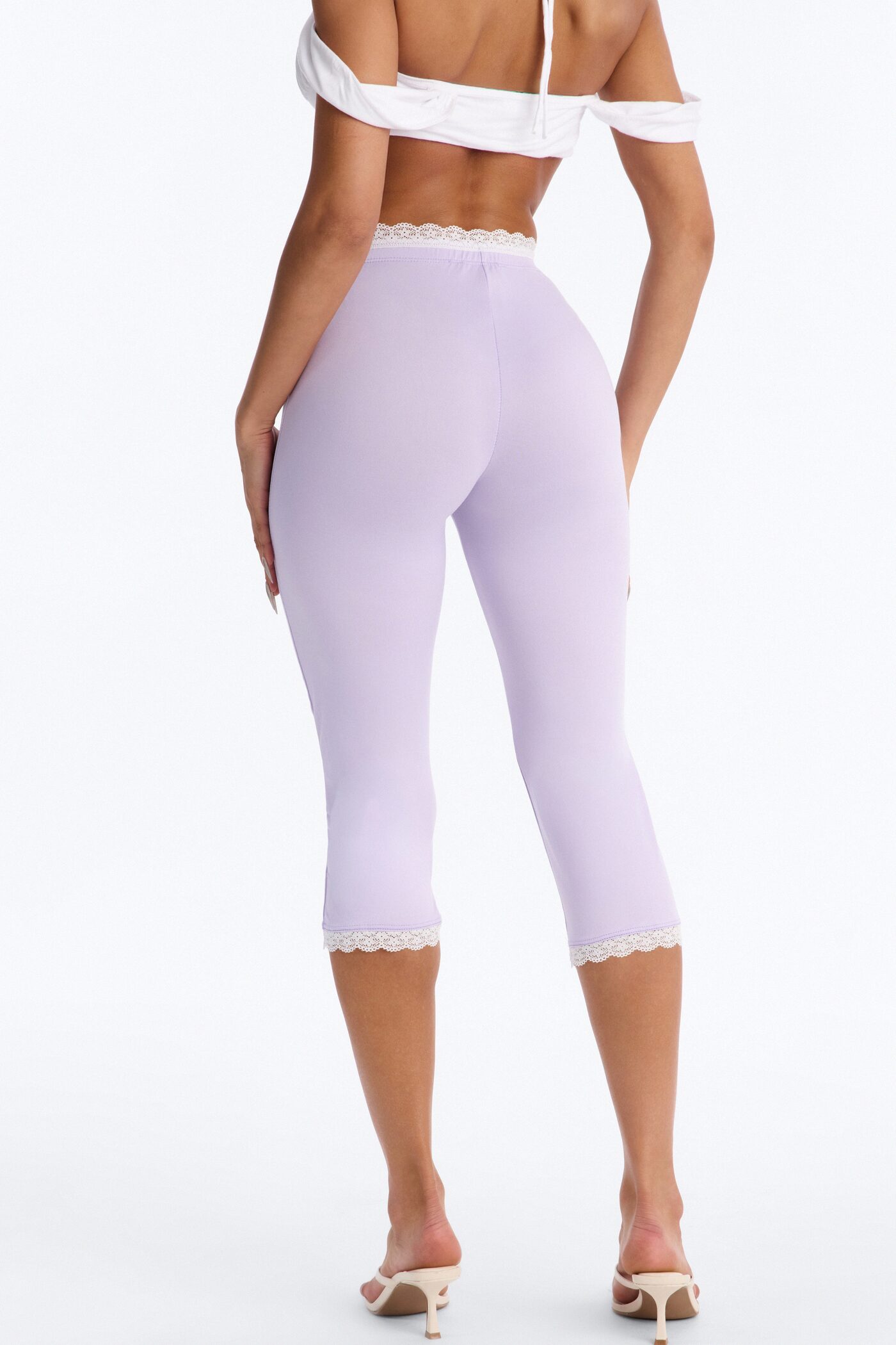 Valentina Solid Lace Trim Capri Legging - Lilac