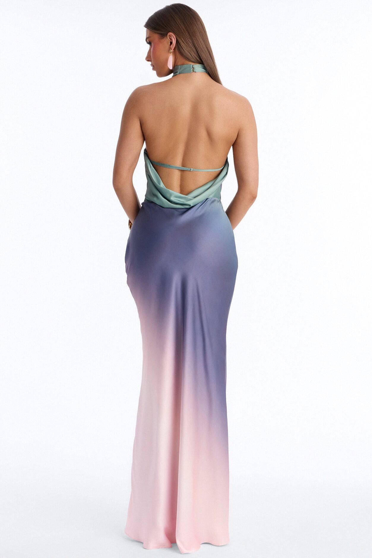 Moonlit Desire Backless Satin Maxi Dress - Purple/combo
