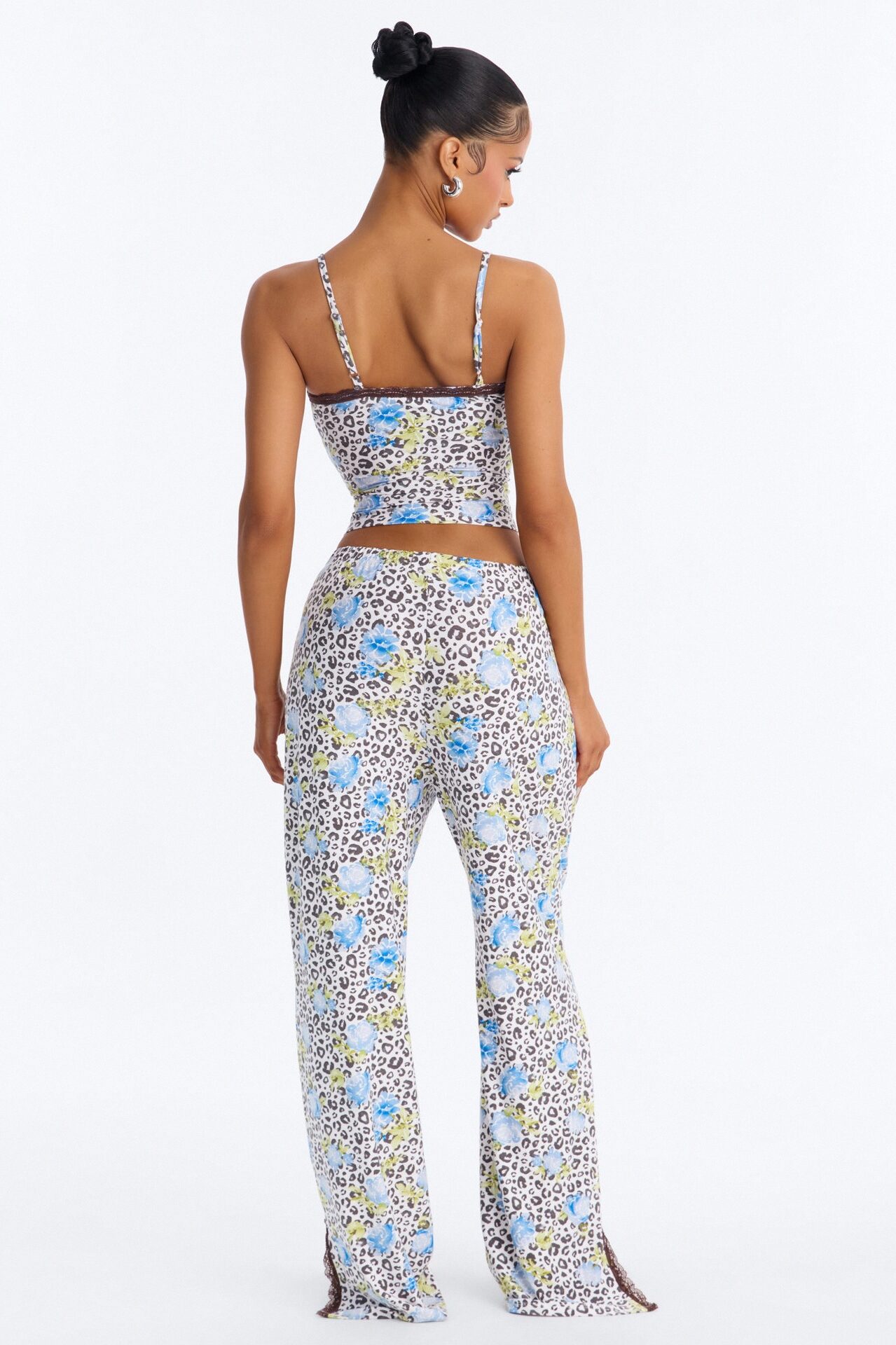 Dreamy And Chic Cheetah Floral Cami PJ Pant Set - Blue/combo