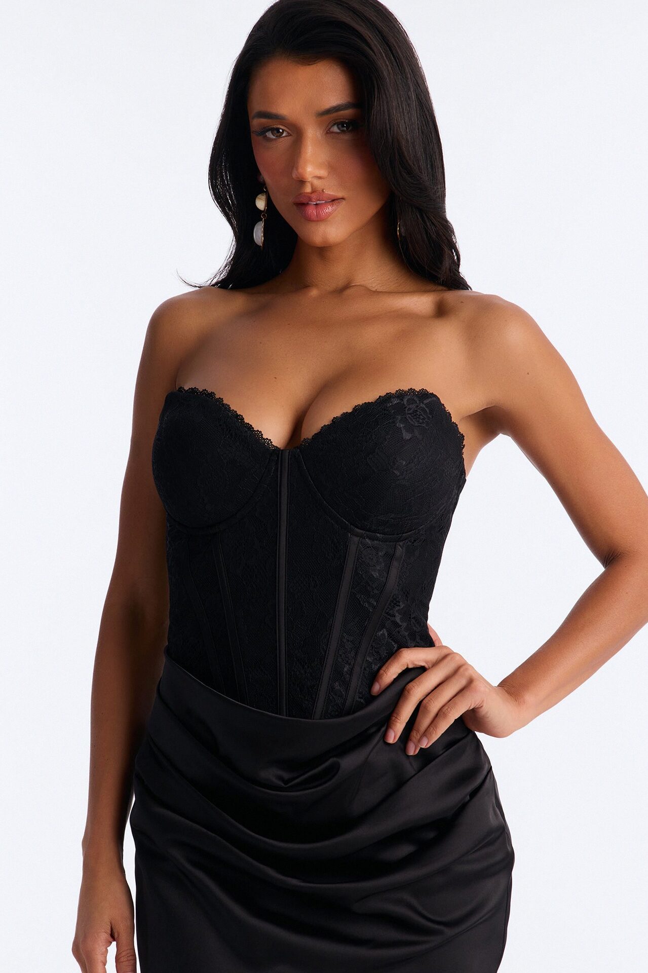 Rich Taste Draped Lace Gown - Black