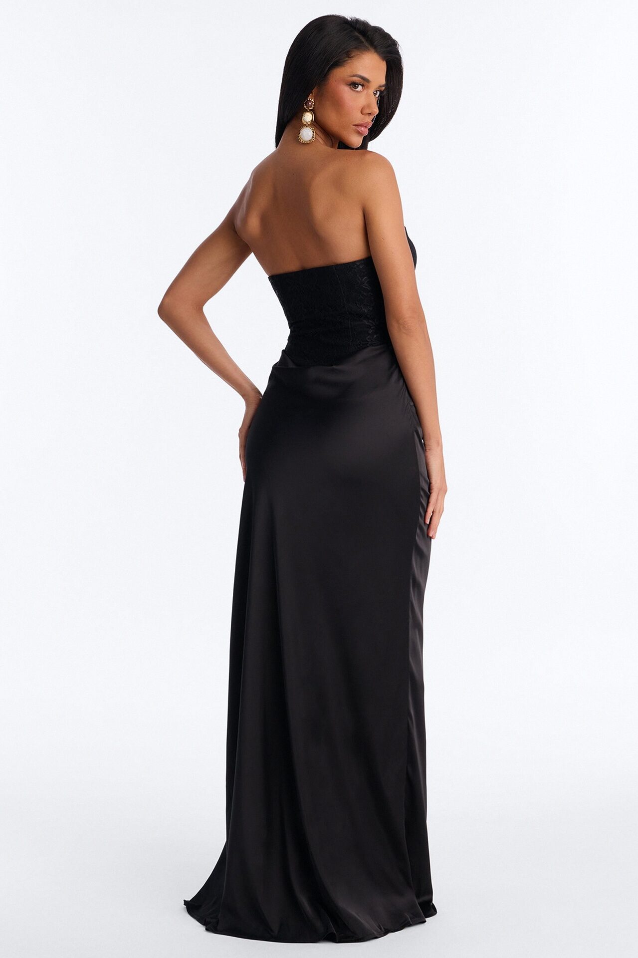 Rich Taste Draped Lace Gown - Black