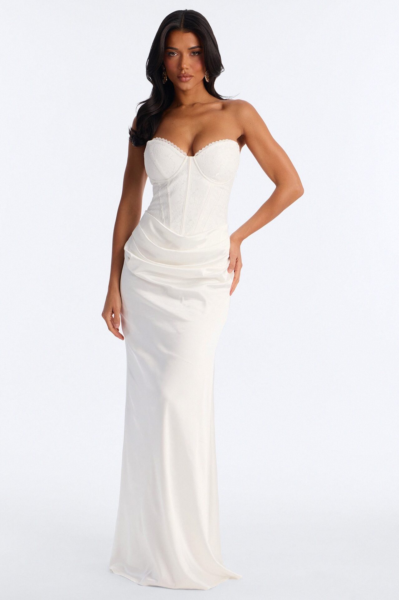 Rich Taste Draped Lace Gown - White