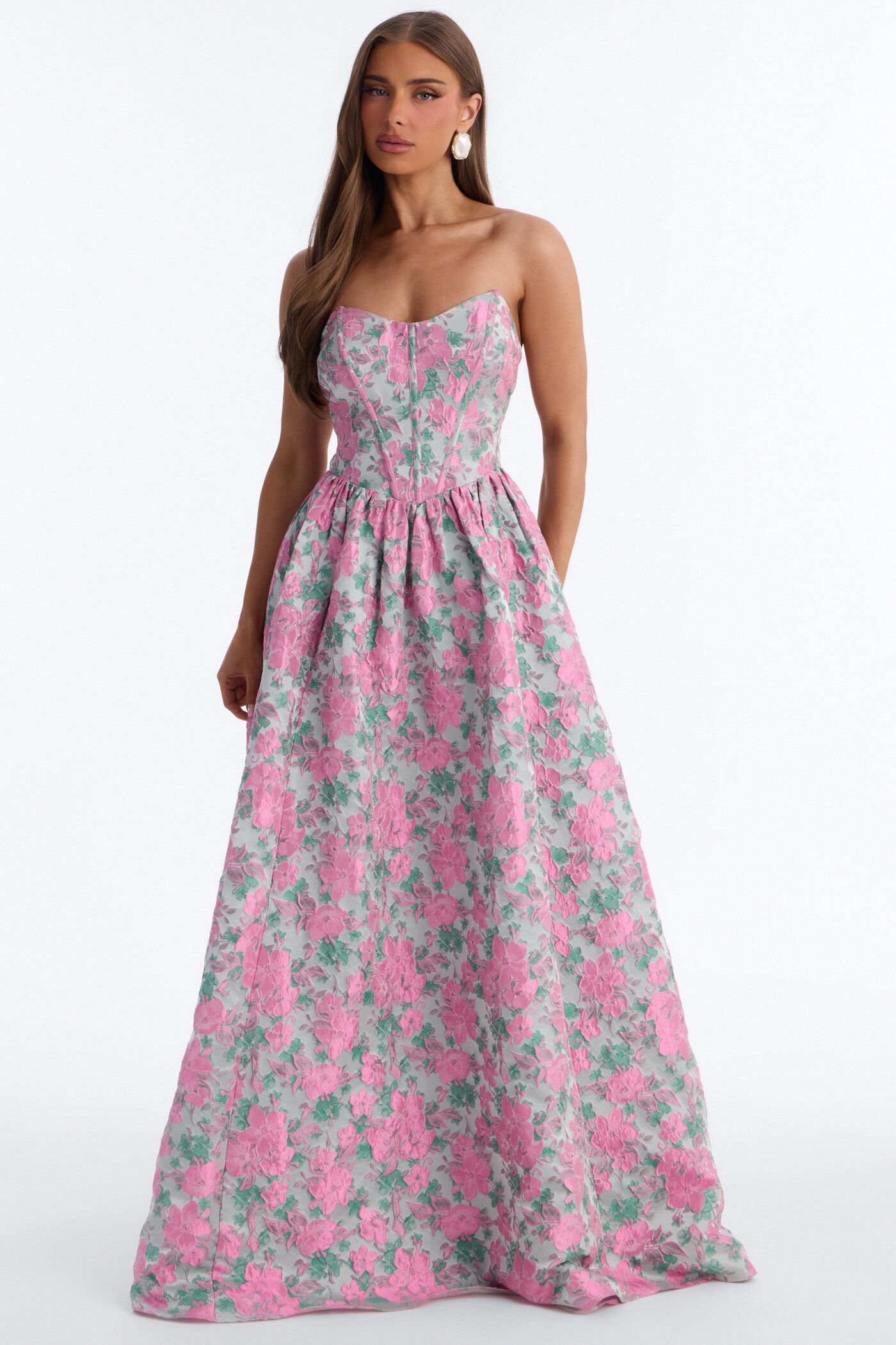 Amberlynn 2 Way Jacquard Gown - Pink/combo