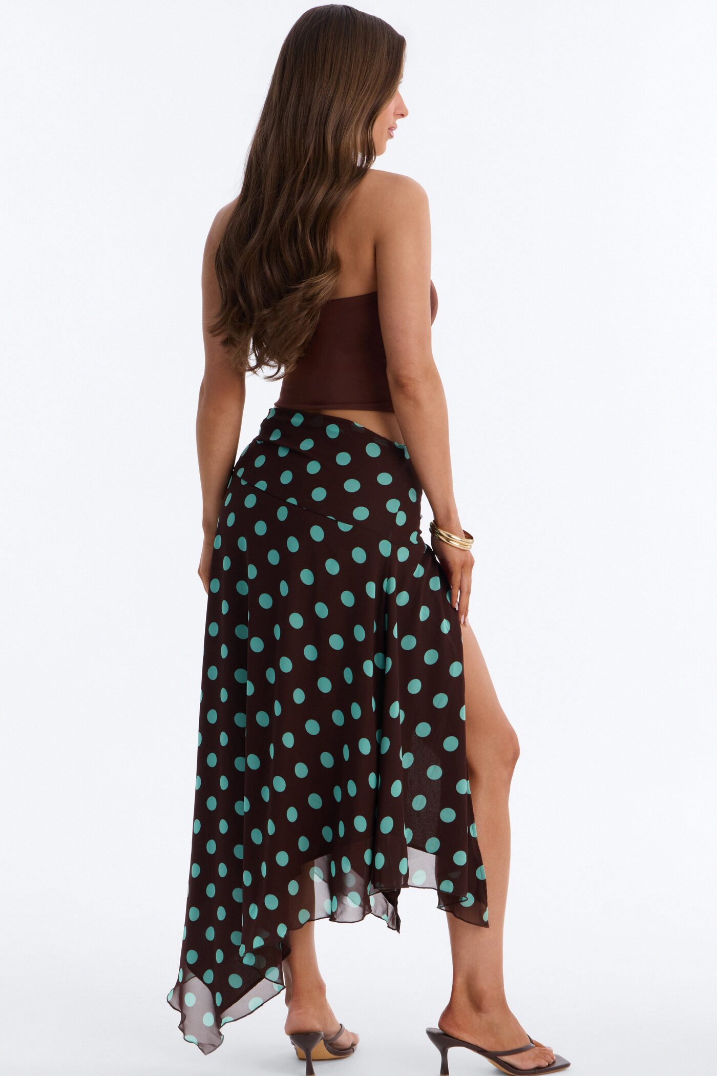 Cameron Polka Dot Chiffon Midi Skirt - Chocolate/Combo