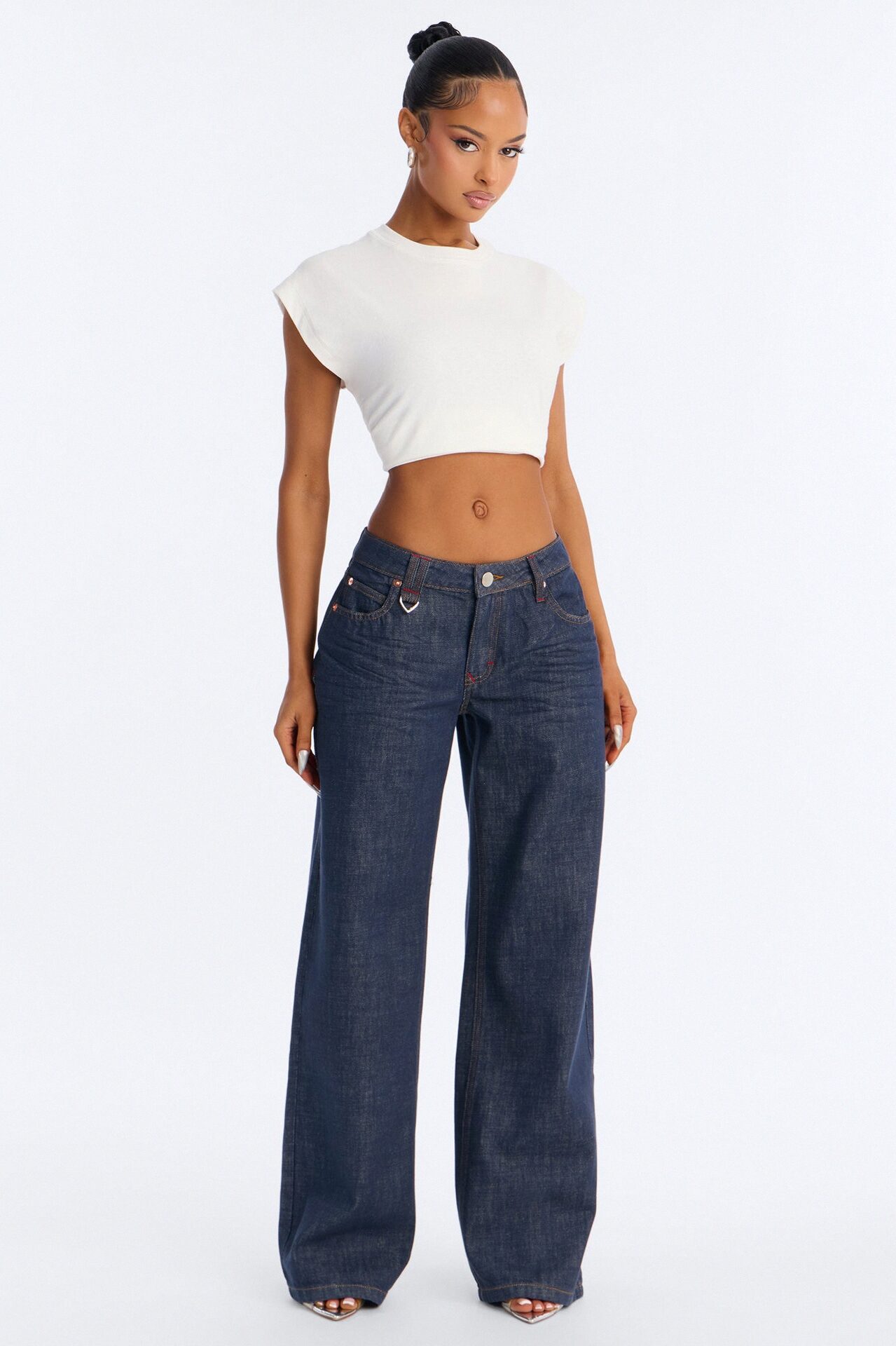 Westside Low Rise Non Stretch Wide Leg Jeans - Dark Denim