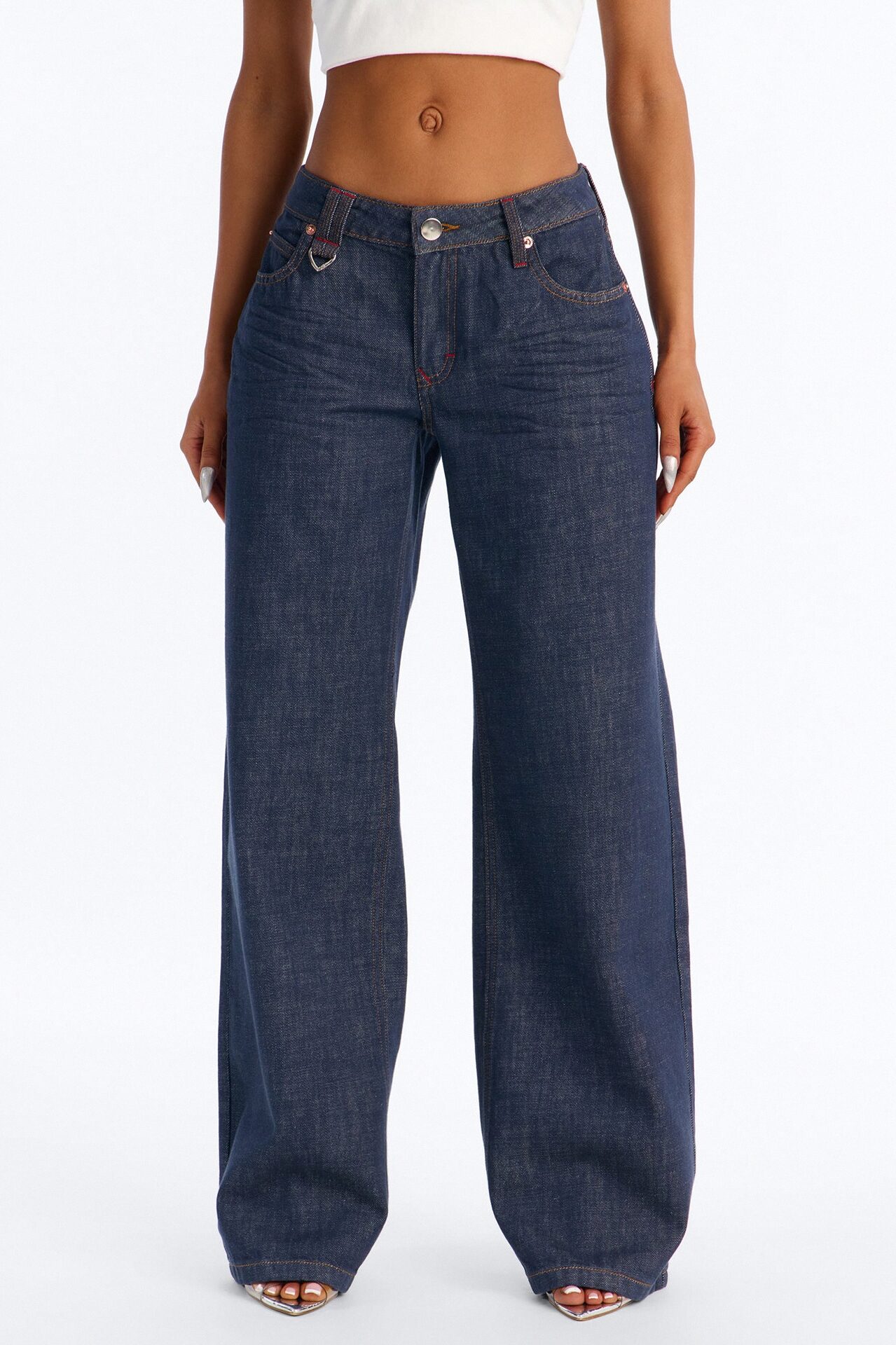 Westside Low Rise Non Stretch Wide Leg Jeans - Dark Denim