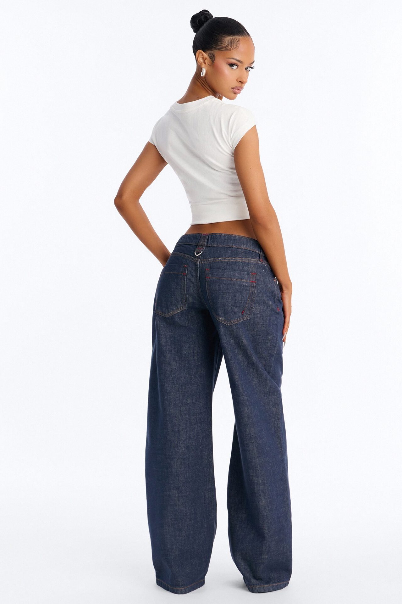 Westside Low Rise Non Stretch Wide Leg Jeans - Dark Denim