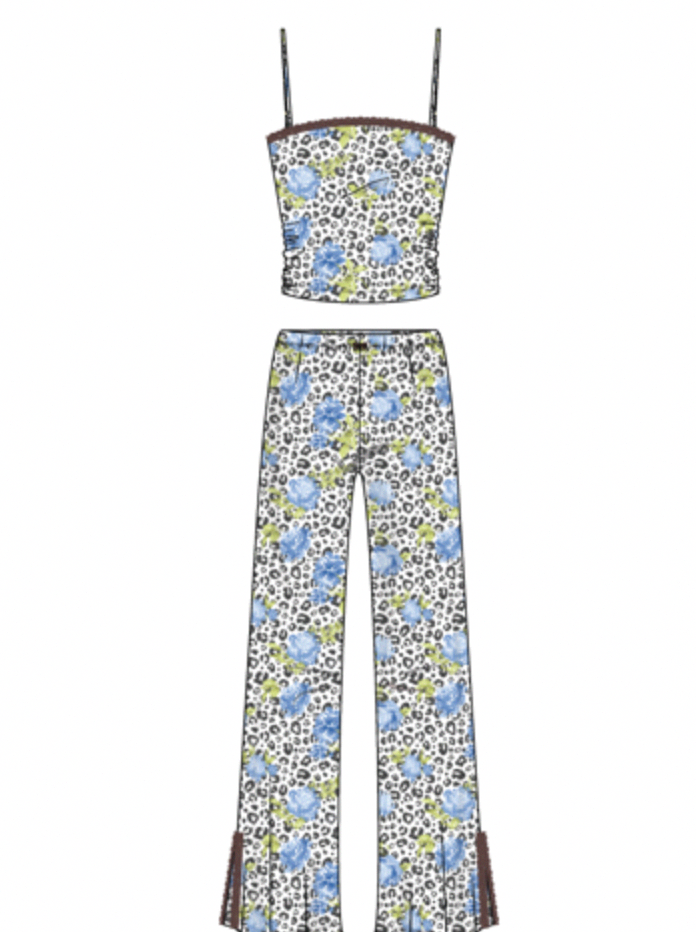 Dreamy And Chic Cheetah Floral Cami PJ Pant Set - Blue/combo