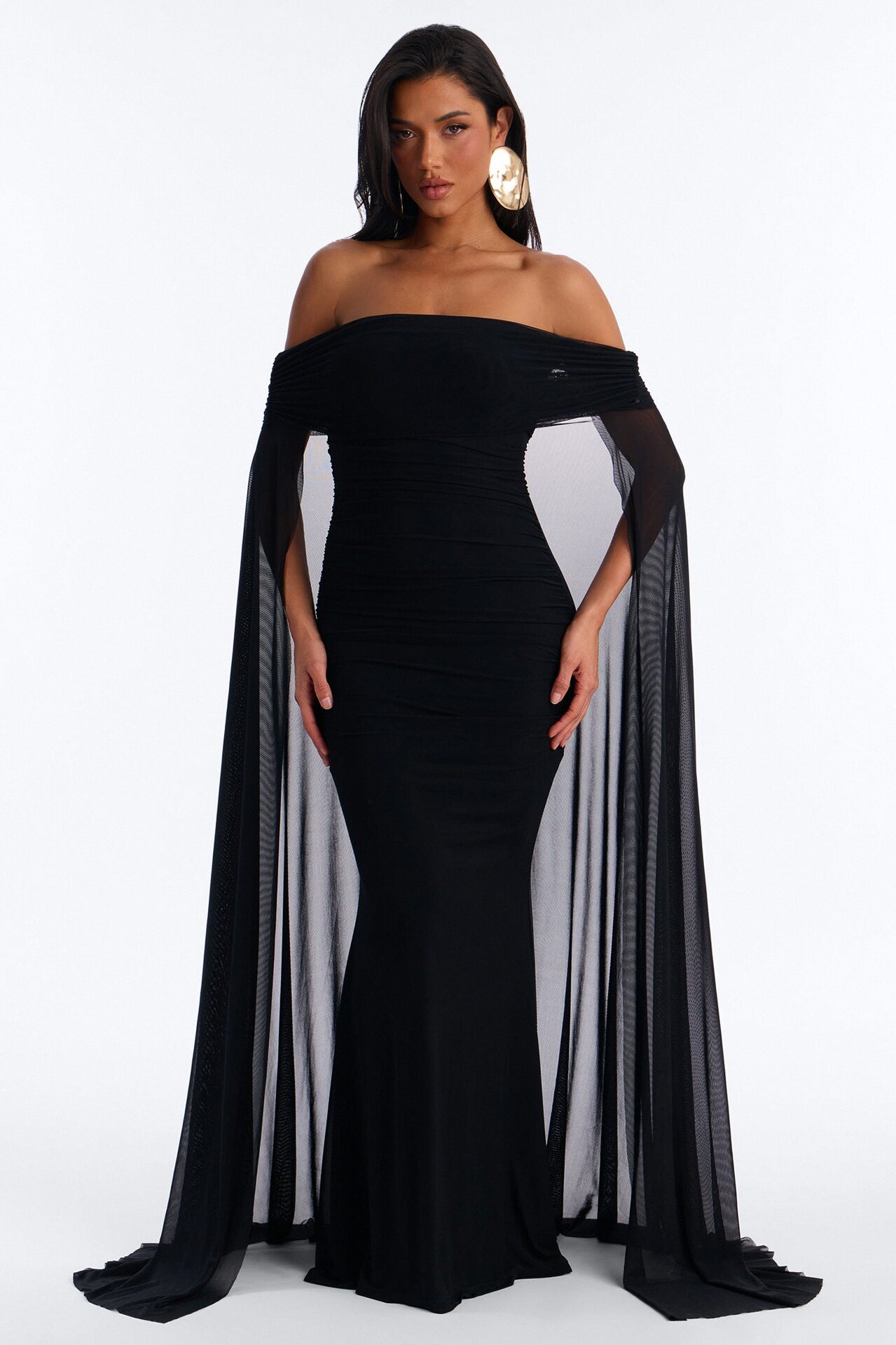 Noir Allure Mesh Gown - Black