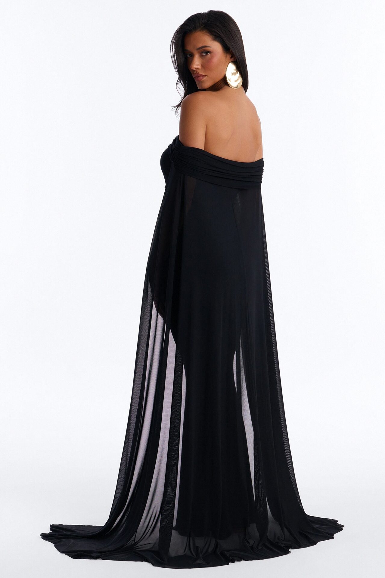 Noir Allure Mesh Gown - Black
