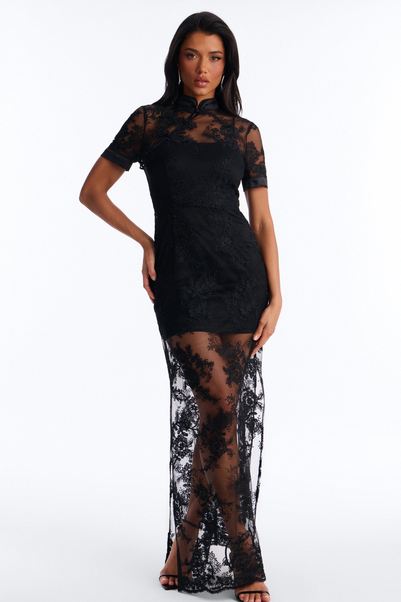 Stop And Stare Lace Maxi Dress - Black