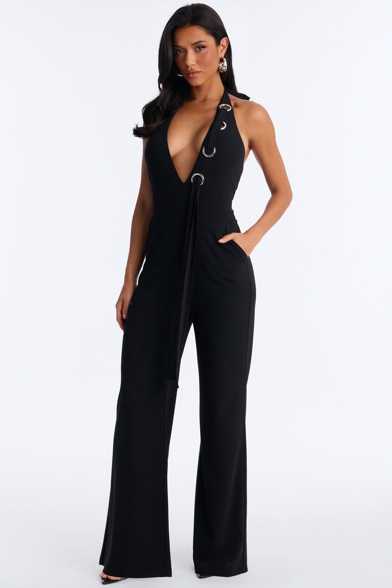 Tali Hardware Plunge Jumpsuit - Black