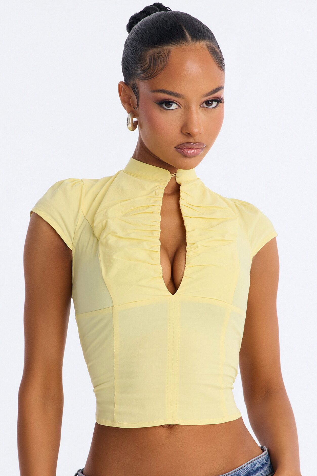 Monroe Twill Short Sleeve Top - ButterYellow