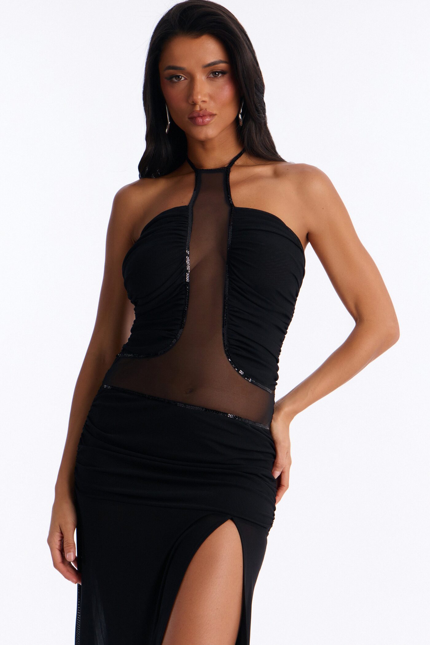 Selina Double Mesh Maxi Dress - Black