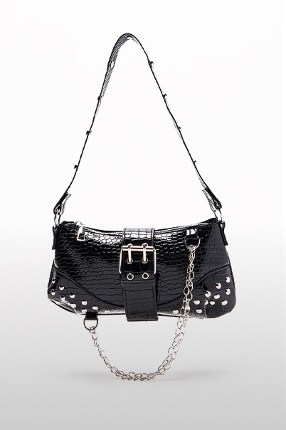 Black croc-embossed shoulder bag