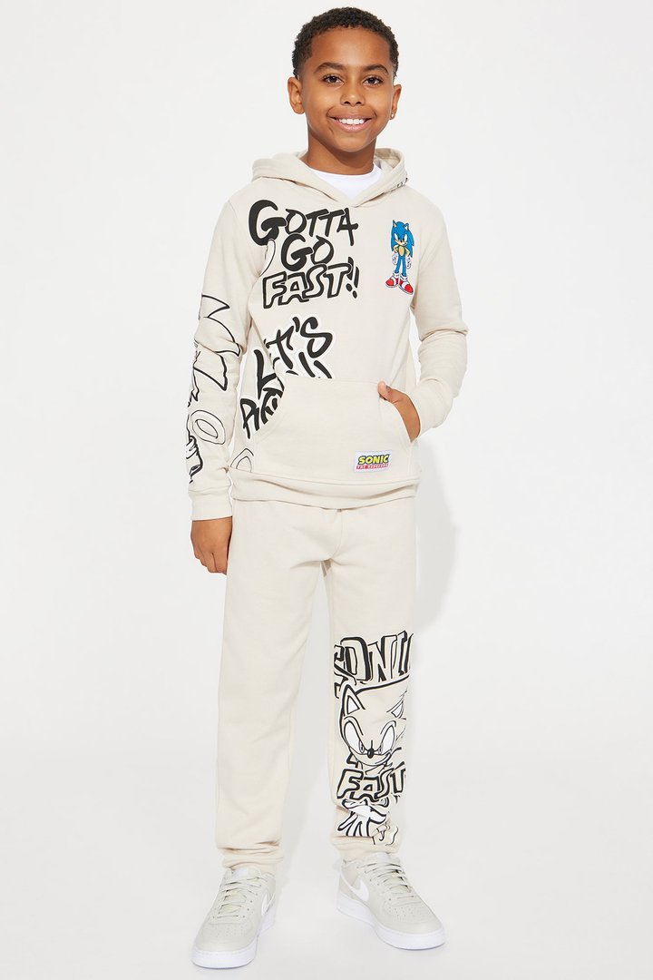 Mini Sonic Graffiti Embroidered Fleece Jogger Set - Sand